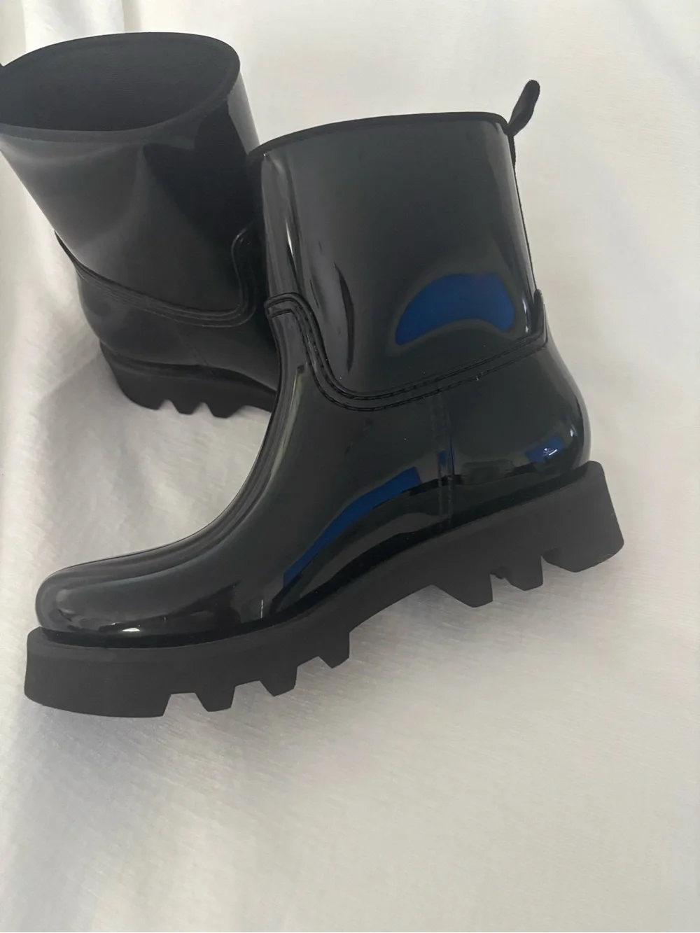 Moncler Glossy Black Chunky Ankle Rain Boots